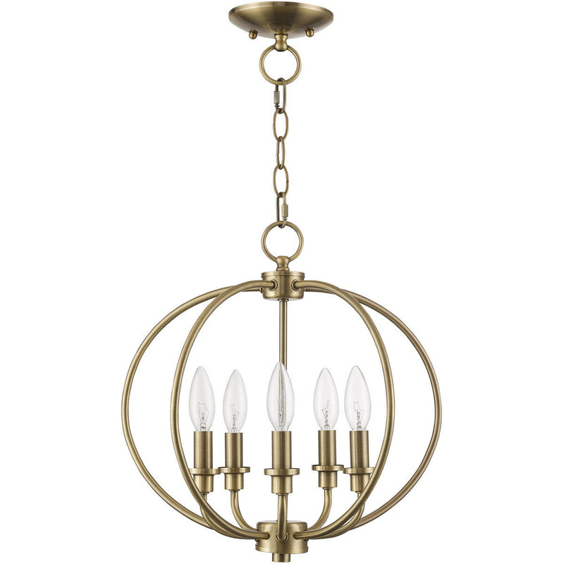 15" Five Light Dimmable Chandelier With Shades - Antiqued Brass