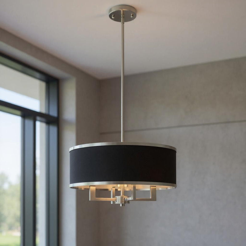 18" Four Light Dimmable Chandelier With Shades - Nickel / Pearl Silver