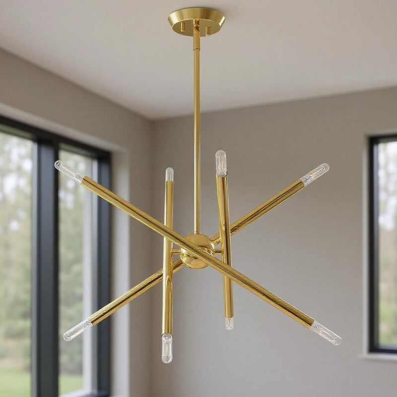 Eight Light Dimmable Chandelier With Shades - Brass