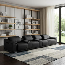 Load image into Gallery viewer, 175" Leather Reclining Stainless Steel USB Sofa - Black
