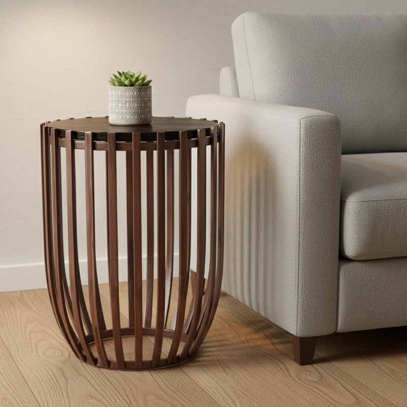 22" Iron Pedestal End Table - Bronze