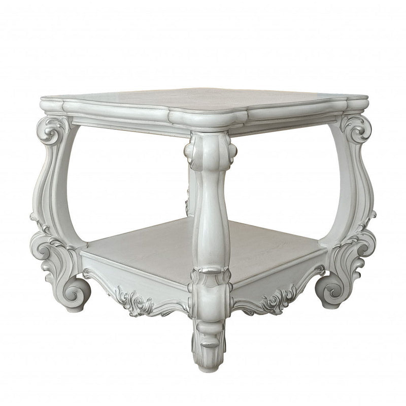 Manufactured Wood Square Scroll End Table With Shelf - Antiqued White