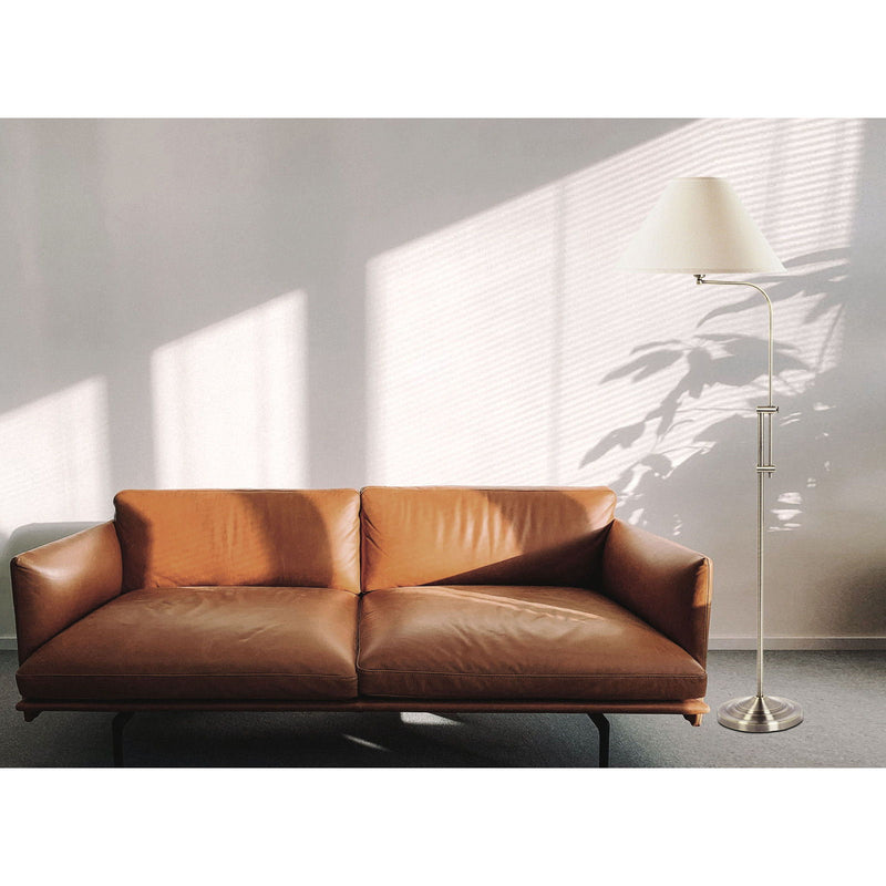 Adjustable Traditional Shaped Floor Lamp With White Empire Shade - Nickel