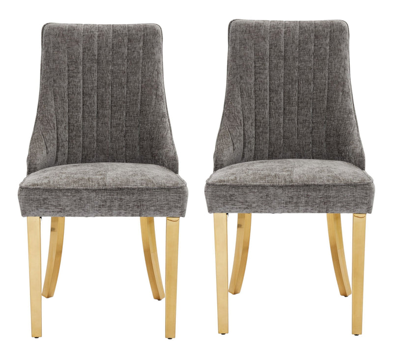 Tufted Stainless Steel Dining Side Chairs (Set of 2) - Gray / Gold