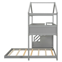 Load image into Gallery viewer, Twin over Full House Bunk Bed with Storage Staircase and Blackboard,Gray(Old SKU: GX001701AAE)
