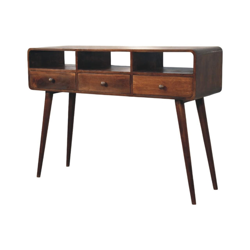 Console Table With Shelf Three Drawers - Walnut