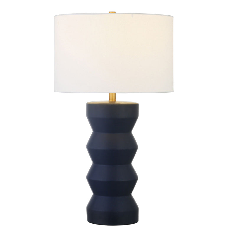 Ceramic Table Lamp With White Drum Shade - Navy Blue