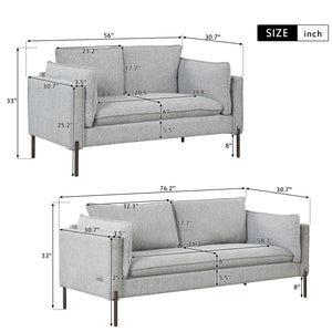 2 Piece Sofa Sets Modern Linen Fabric Upholstered  Loveseat and 3 Seat Couch Set Furniture for Different Spaces,Living Room,Apartment(2+3 seat)