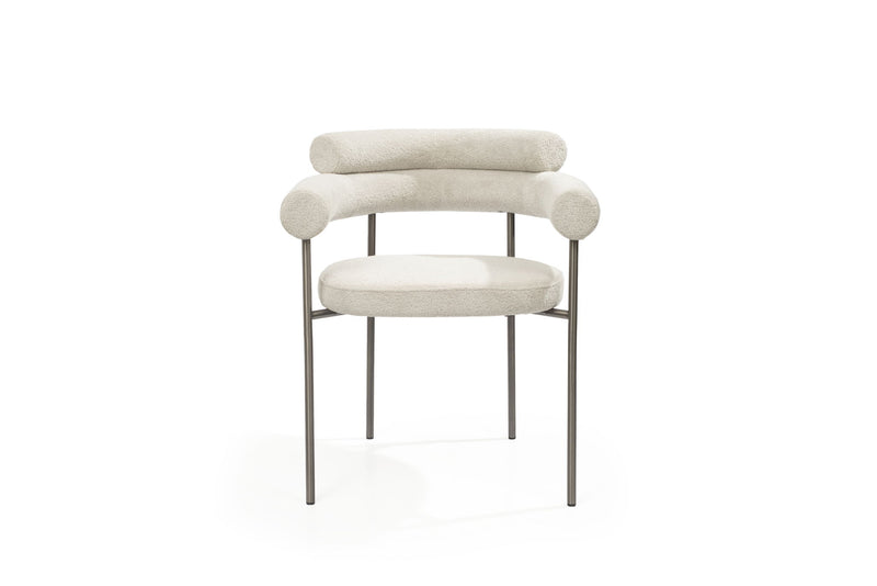 Gunmetal Boucle Stainless Steel Open Back Dining Arm Chairs (Set of 2) - Light Gray