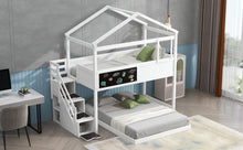 Load image into Gallery viewer, Twin over Full House Bunk Bed with Storage Staircase and Blackboard,White(Old SKU: GX001701AAK)
