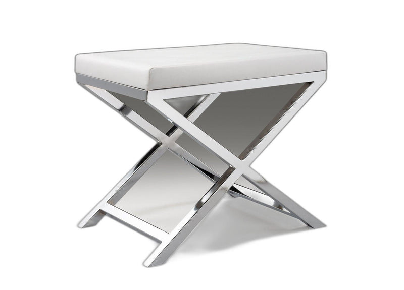 And Silver Faux Leather And Metal Vanity Chair - White
