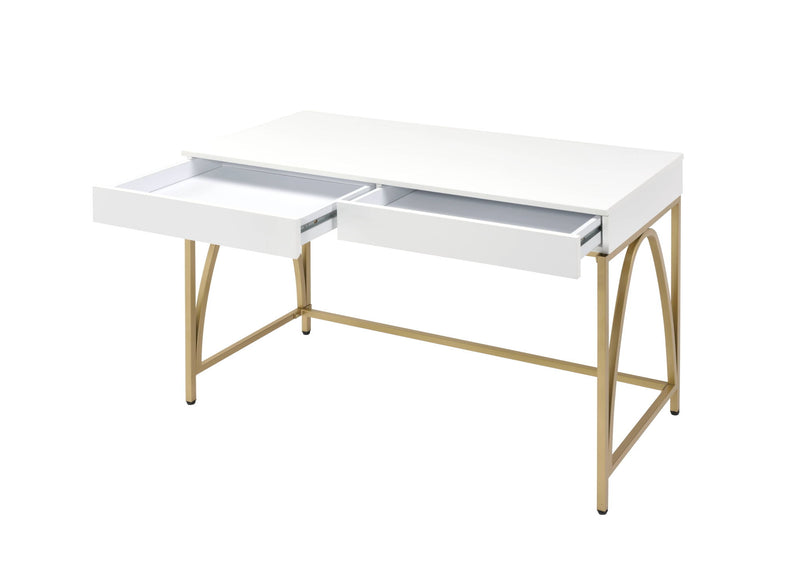 50" Wood And Steel Vanity Table With Two Drawers - Gold And White