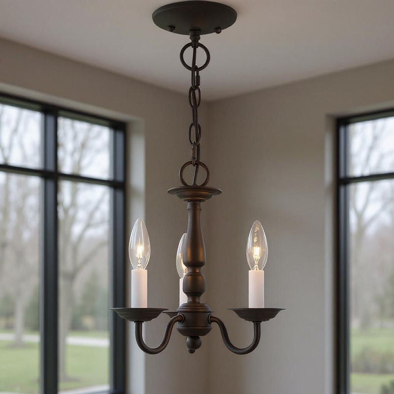 11" Three Light Dimmable Chandelier With Shades - Bronze