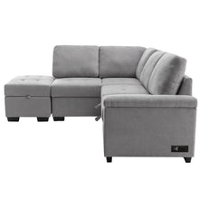 Load image into Gallery viewer, Sleeper Sectional Sofa, L-Shape Corner Couch Sofa-Bed with Storage Ottoman &amp; Hidden Arm Storage &amp; USB Charge  for Living Room Apartment, Gray
