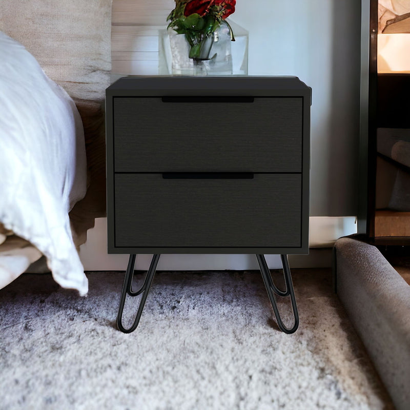 22" Two Drawer Faux Wood Nightstand - Black