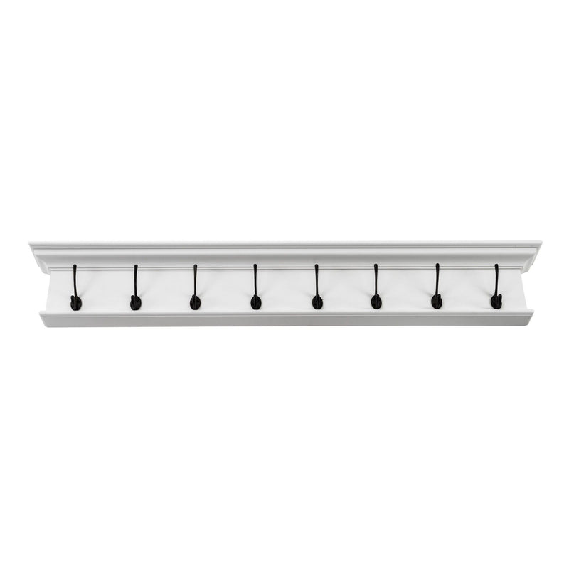 51" Wood Eight Hook Wall Mount Coat Rack - White