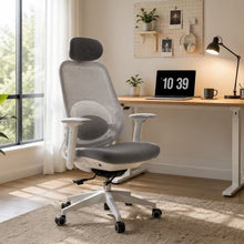 Load image into Gallery viewer, High Back Swivel Desk Chair With Height Adjustable Backrest, 3 Tilt Lock &amp; Rotatable Headrest - Milk White
