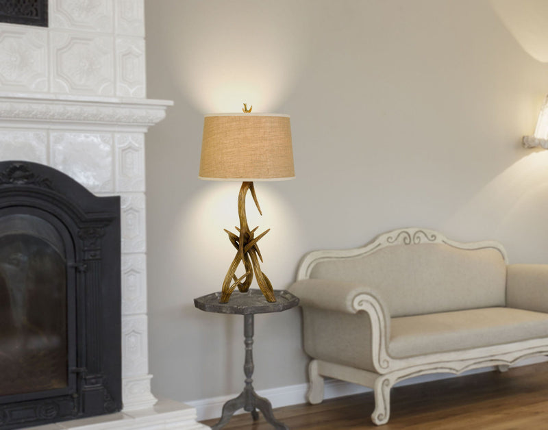 Antlers Table Lamp With Brown Empire Shade - Brown