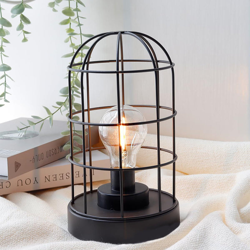 10" Battery Operated Lamps With Cage Cylinder Shades (Set of 2) - Black