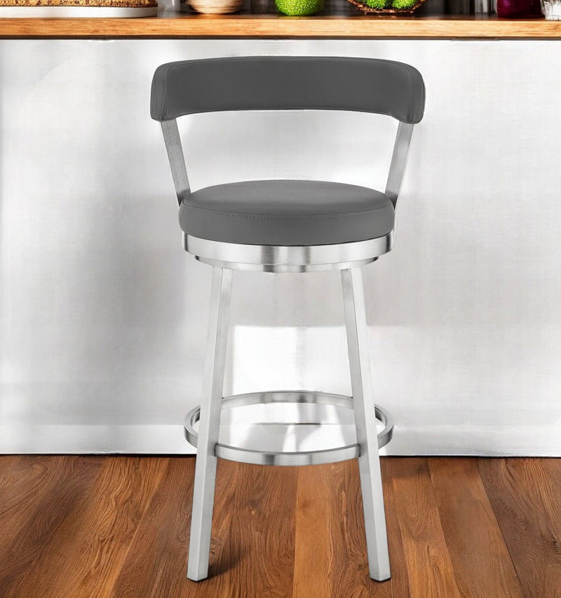 26" Iron Swivel Backless Counter Height Bar Chair - Gray And Silver