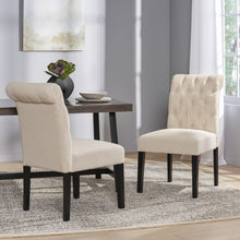 Load image into Gallery viewer, Dining Rolltop Chairs (Set of 2), Upholstered Armless Chair With Wood Leg - Ivory
