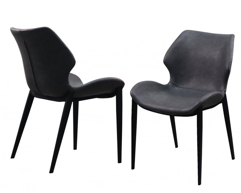 Upholstered Faux Leather Wing Back Dining Side Chairs (Set of 2) - Gray