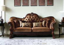 Load image into Gallery viewer, Velvet Chesterfield Loveseat And Toss Pillows - Dark Brown / Brown
