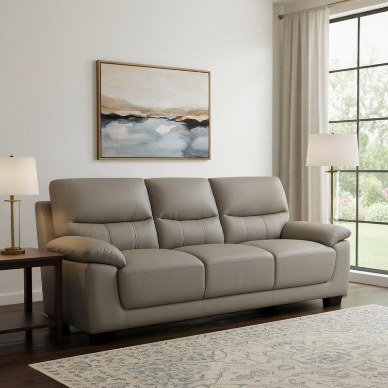Faux Leather Sofa With Dark Brown Legs - Gray