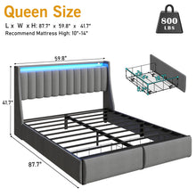 Load image into Gallery viewer, Upholstered Platform Bed Frame With RGB LED Lights, Charging Station &amp; 2 Underbed Drawers
