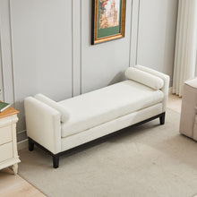 Load image into Gallery viewer, Elegant Upholstered Bench, Daybed, Ottoman With Wood Legs &amp; Bolster Pillows - Ivory Boucle
