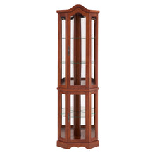 Load image into Gallery viewer, Corner Curio Cabinet With Lights, Adjustable Tempered Glass Shelves, Mirrored Back, Display Cabinet (E26 Light Bulb Not Included) - Walnut
