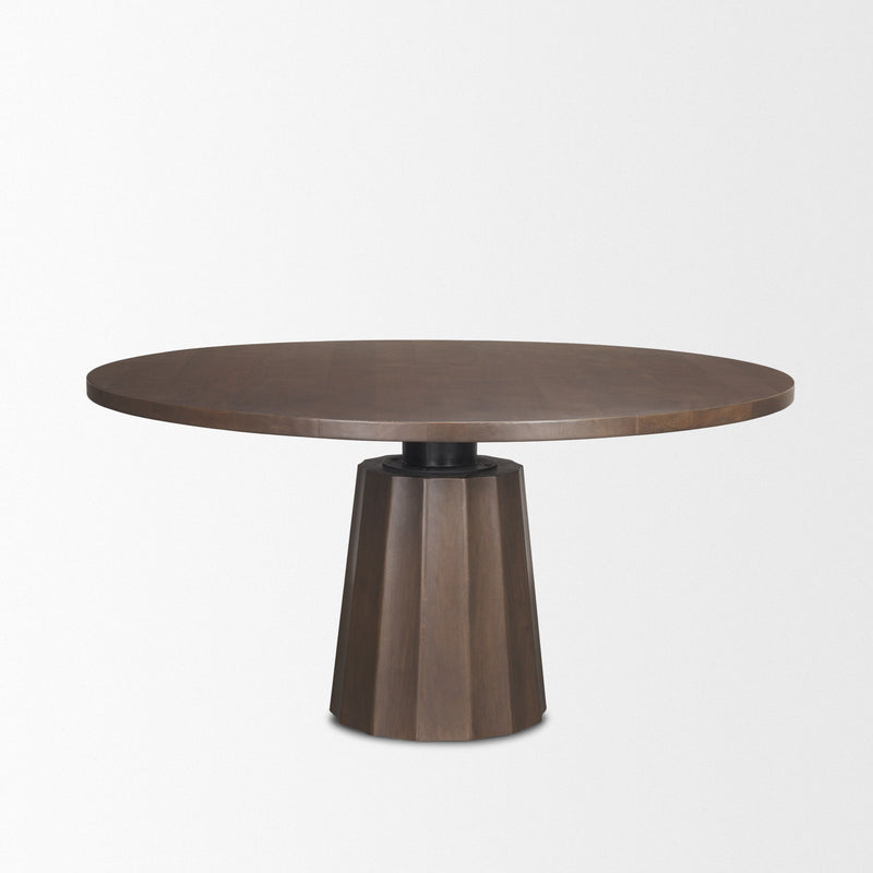 Solid Wood Pedestal Base Round Top Dining Table (727882) - Brown