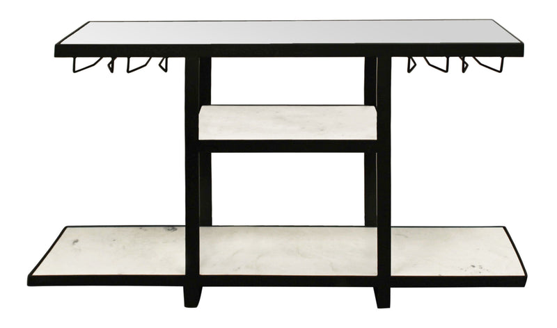 Glass Floor Shelf Console Table With Shelves - White And Black