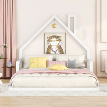 Load image into Gallery viewer, Full Size Wood Floor Bed with House-shaped Headboard, White
