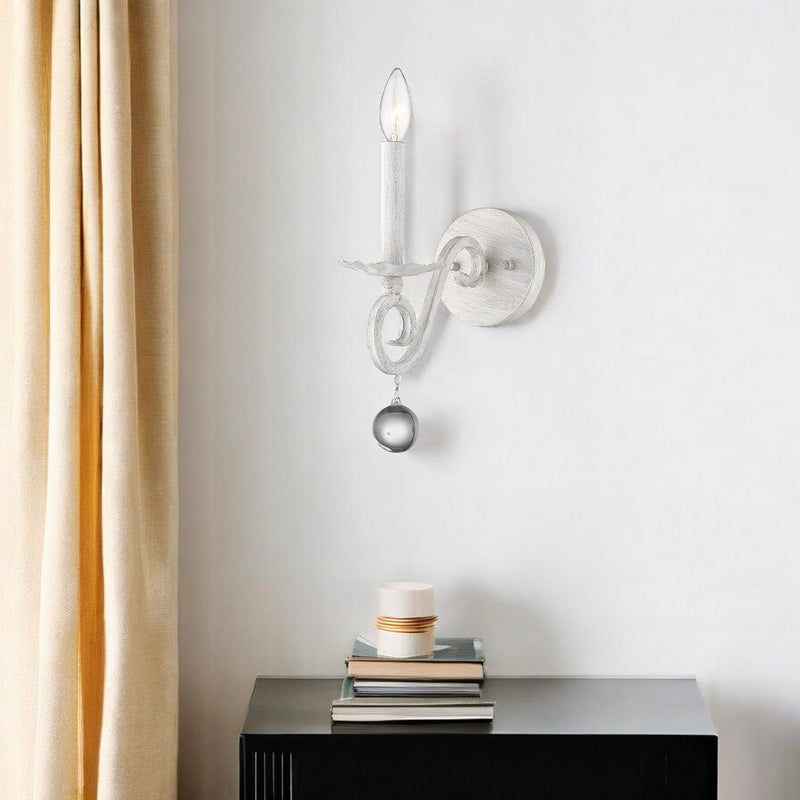 Modern Farmhouse Wall Sconce - Rustic White / Crystal