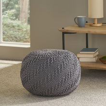 Load image into Gallery viewer, Hazel - Modern Knitted Cotton Yarn Round Pouf With Eco Friendly Pet Fibers - Dark Gray
