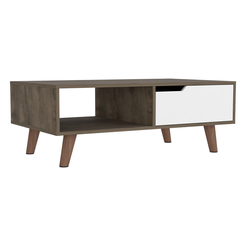 And White Wood Rectangular Coffee Table With Shelf - Natural And Dark Brown