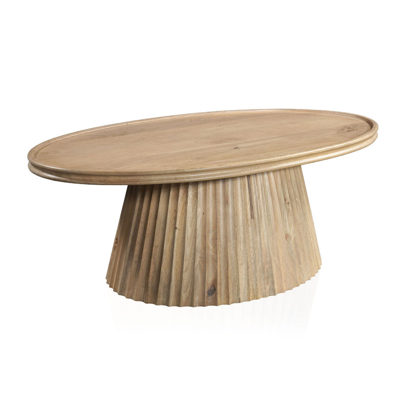 48" Solid Wood Oval Pedestal Coffee Table - Light Brown