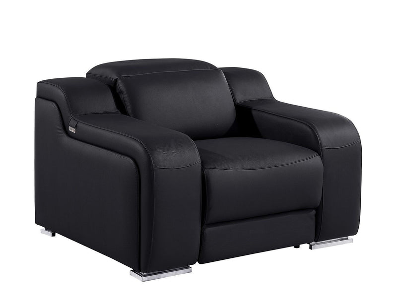 Italian Leather Wall Hugger Recliner With USB - Black