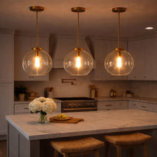 Load image into Gallery viewer, Gleam - Single Light Pendant Lamp With Clear Globe Satin - Antique Brass / Clear / Gold
