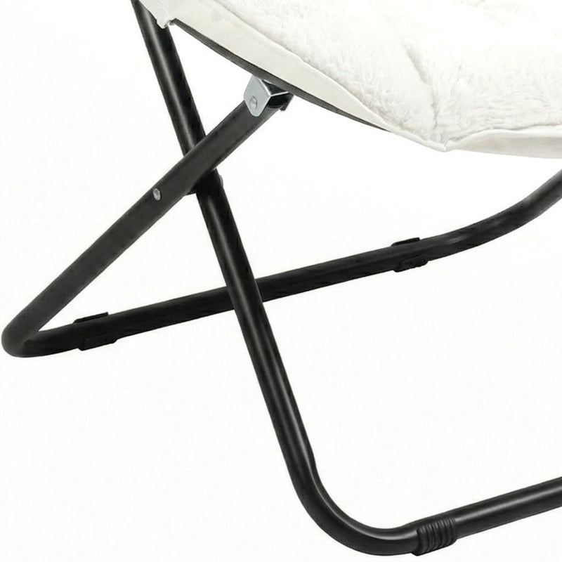 Tufted Faux Fur Folding Lounge Chair - White / Black