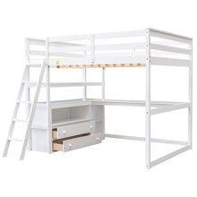 Load image into Gallery viewer, Modern Loft Bed With Built In Desk, Shelves, And 2 Drawers
