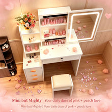 Load image into Gallery viewer, Vanity Set With LED Mirror, Storage Dressing Table &amp; Cushioned Stool - Cream White
