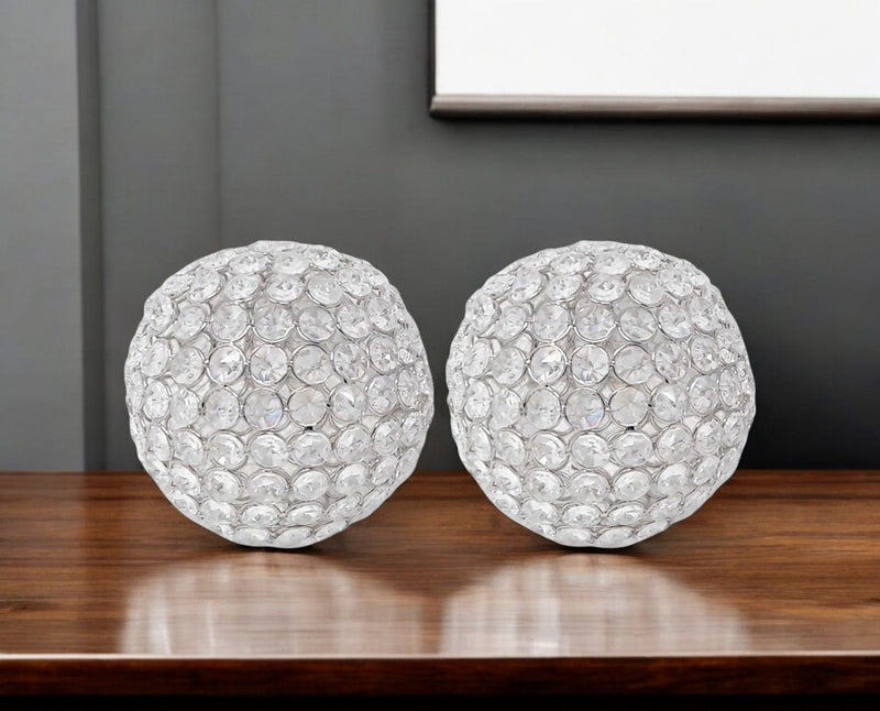 Decorative Orb Tabletop Sculptures (Set of 2) (373745) - Clear / Silver