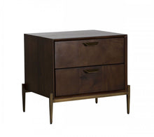 Load image into Gallery viewer, Two Drawers Solid Wood Nightstand - Brass

