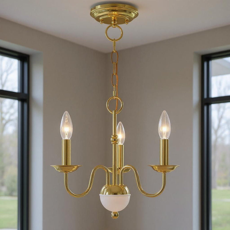 13" Three Light Dimmable Chandelier With Shades - Brass