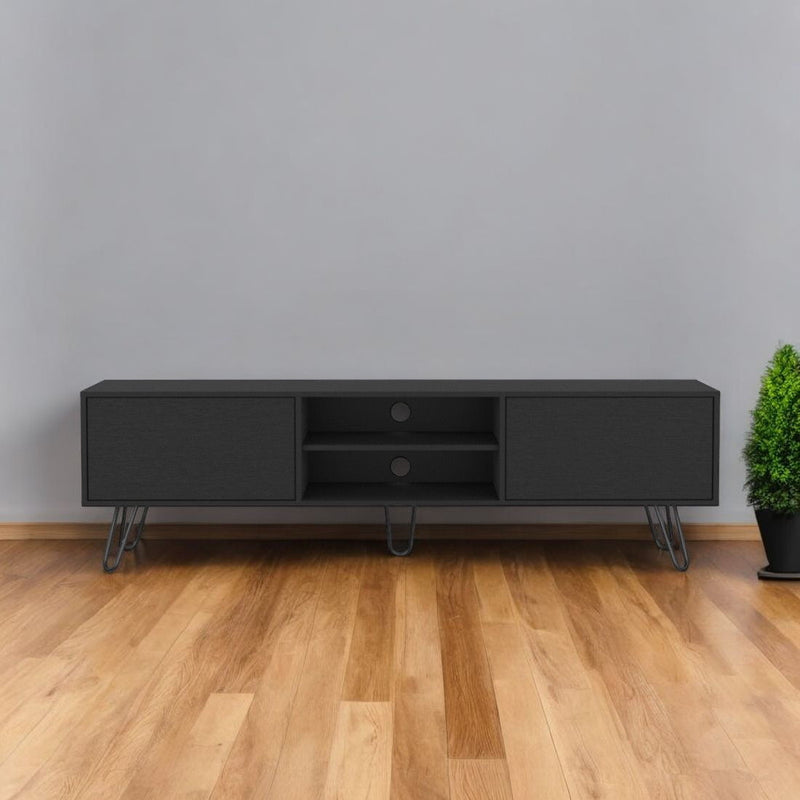 71" Wood Enclosed And Open Storage TV Stand - Black