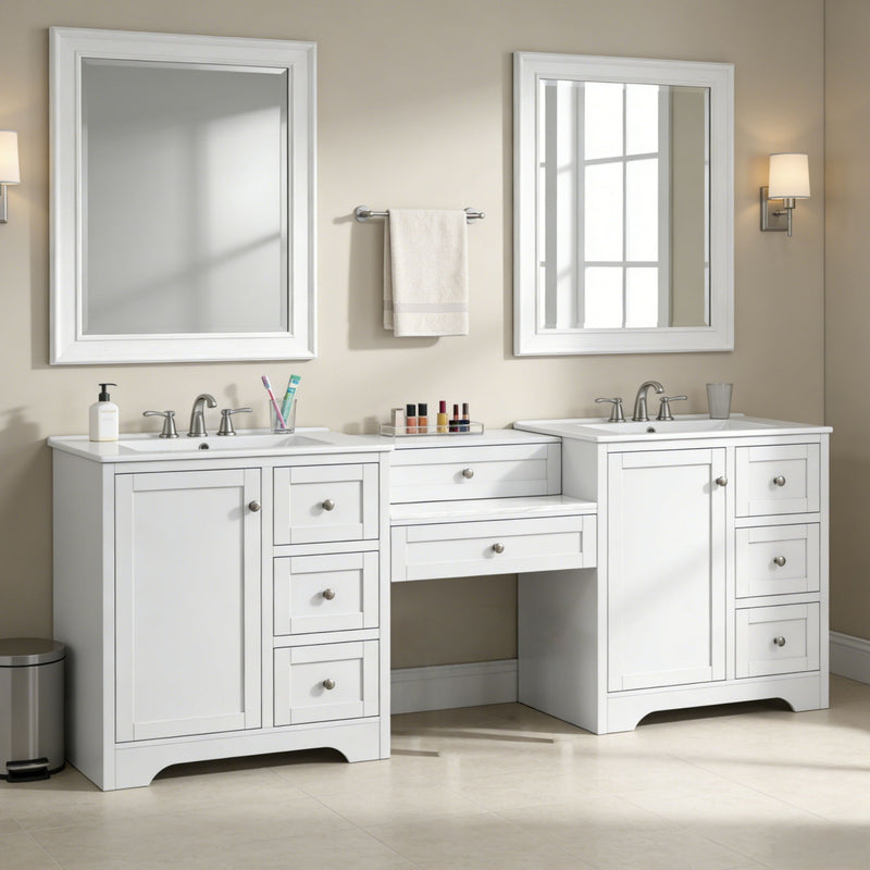 Double Sink Bathroom Vanity With Countertop, 2 Ceramic Sinks, 6 Drawers, Soft Close Design