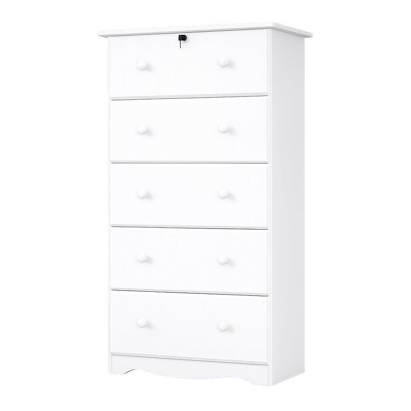 Solid Wood Five Drawer Dresser (760579) - White