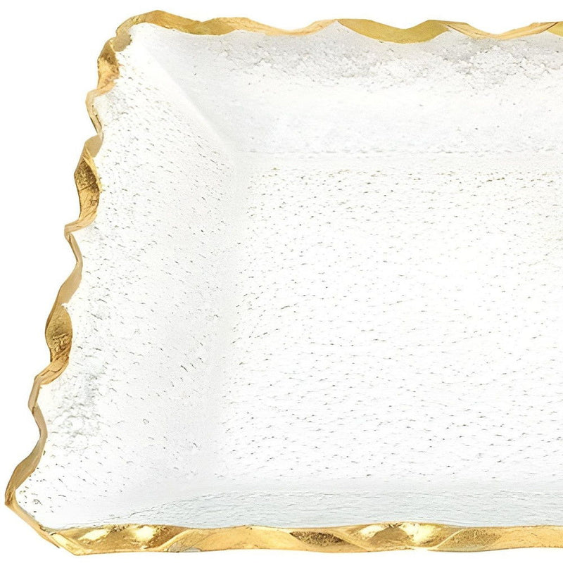 14" Bubble Glass Scalloped Rim Rectangular Tray - Clear / Gold